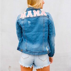 🆕💙JUDITH MARCH: MAMA White Varsity Letter Denim Jacket SMALL